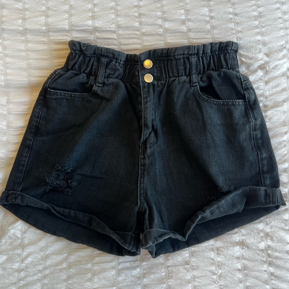 Aaron & Amber Paperbag Denim Shorts